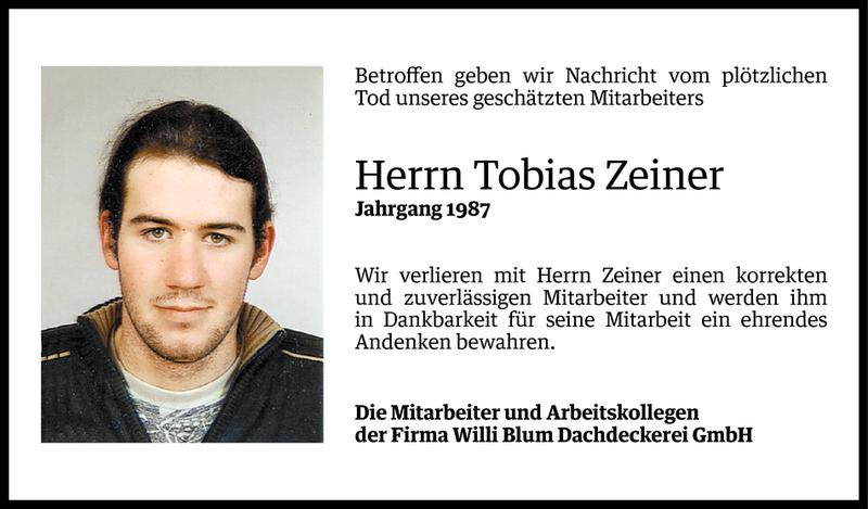  Todesanzeige für Tobias Zeiner vom 06.11.2015 aus Vorarlberger Nachrichten