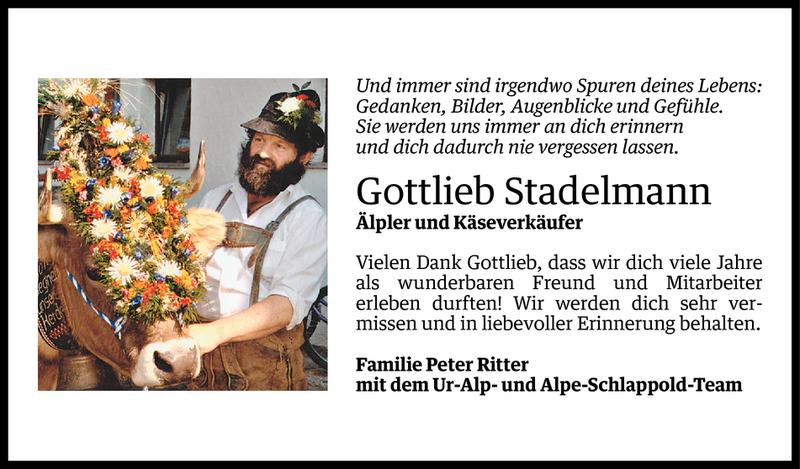  Todesanzeige für Gottlieb Stadelmann vom 05.11.2015 aus Vorarlberger Nachrichten