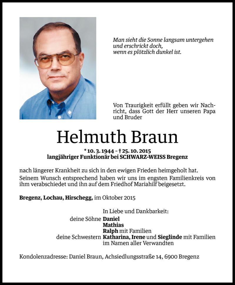  Todesanzeige für Helmuth Braun vom 07.11.2015 aus Vorarlberger Nachrichten