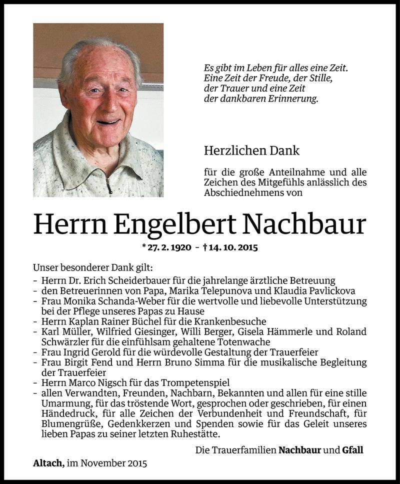  Todesanzeige für Engelbert Nachbaur vom 07.11.2015 aus Vorarlberger Nachrichten