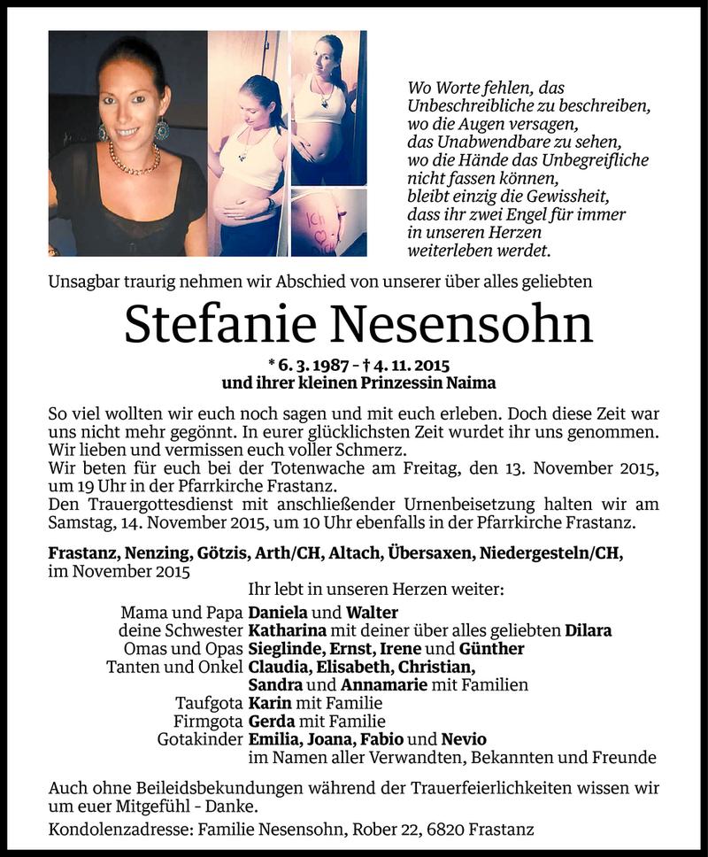  Todesanzeige für Stefanie Nesensohn vom 10.11.2015 aus Vorarlberger Nachrichten
