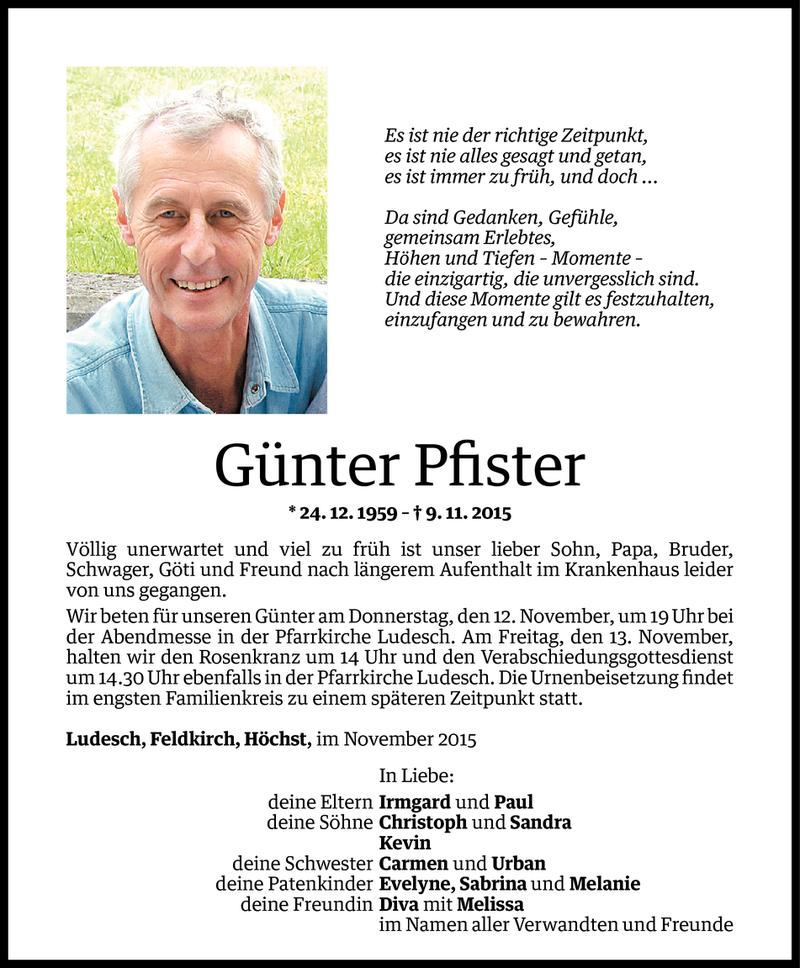  Todesanzeige für Günter Pfister vom 12.11.2015 aus Vorarlberger Nachrichten