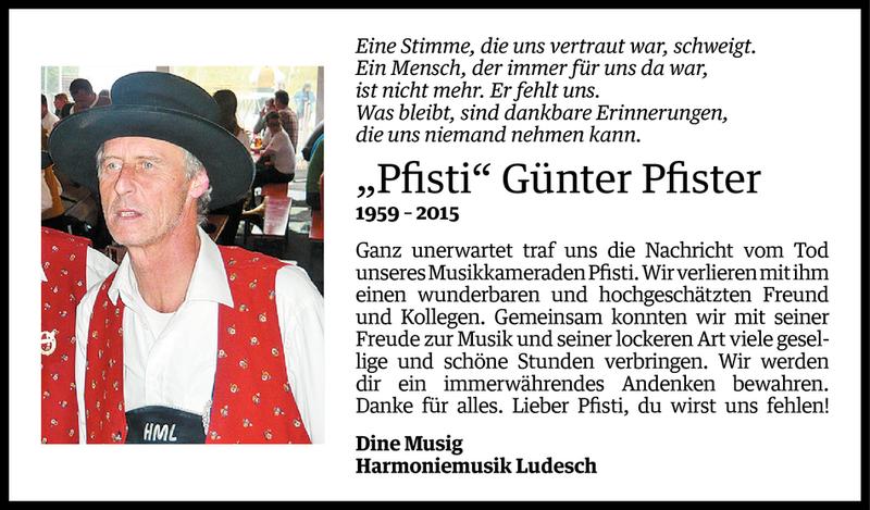  Todesanzeige für Günter Pfister vom 12.11.2015 aus Vorarlberger Nachrichten