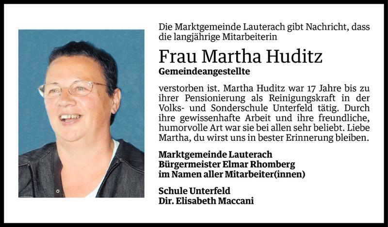  Todesanzeige für Martha Huditz vom 12.11.2015 aus Vorarlberger Nachrichten