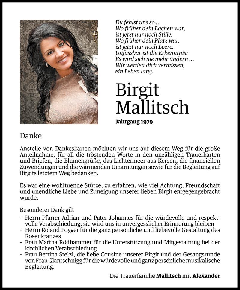  Todesanzeige für Birgit Mallitsch vom 13.11.2015 aus Vorarlberger Nachrichten