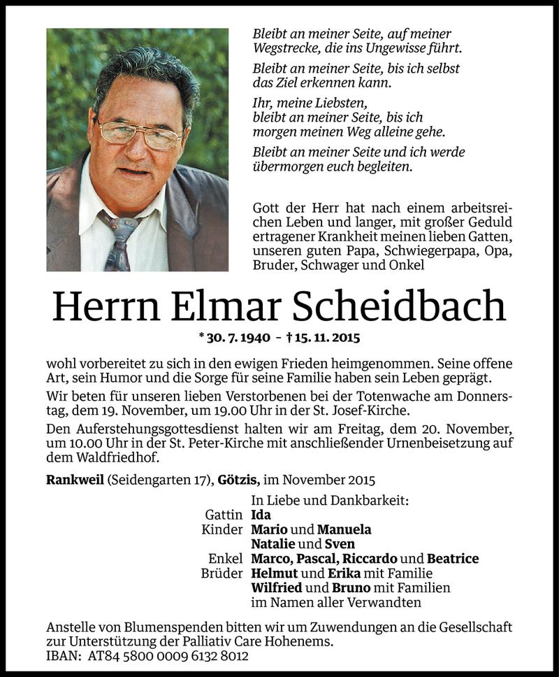  Todesanzeige für Elmar Scheidbach vom 17.11.2015 aus Vorarlberger Nachrichten