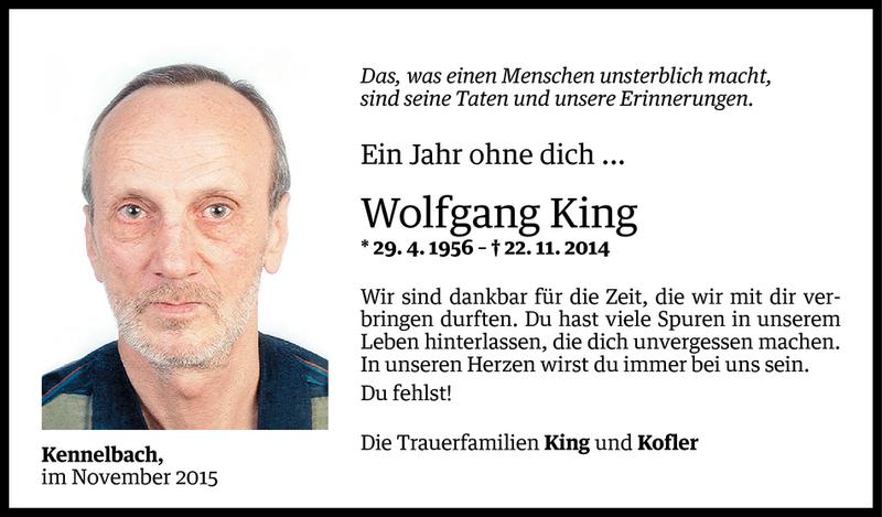  Todesanzeige für Wolfgang King vom 20.11.2015 aus Vorarlberger Nachrichten