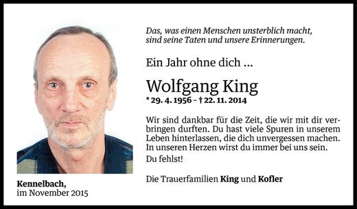 Todesanzeige von Wolfgang King von Vorarlberger Nachrichten