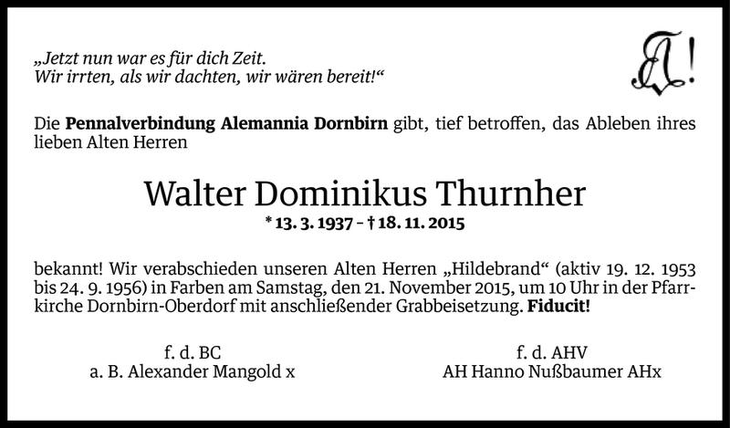  Todesanzeige für Walter Dominikus Thurnher vom 20.11.2015 aus Vorarlberger Nachrichten