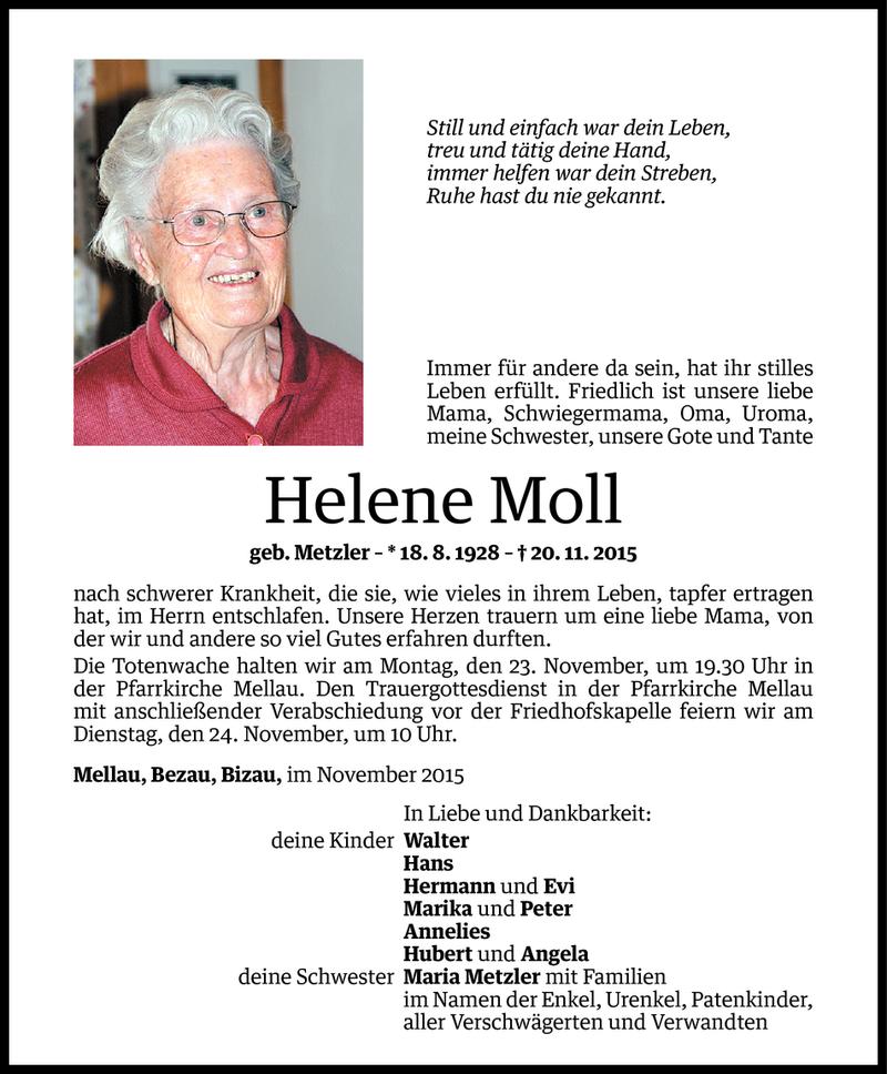  Todesanzeige für Helene Moll vom 22.11.2015 aus Vorarlberger Nachrichten