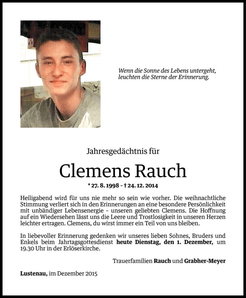  Todesanzeige für Clemens Rauch vom 30.11.2015 aus Vorarlberger Nachrichten