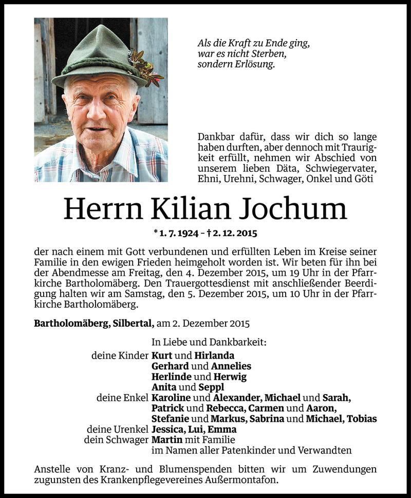  Todesanzeige für Kilian Jochum vom 03.12.2015 aus Vorarlberger Nachrichten