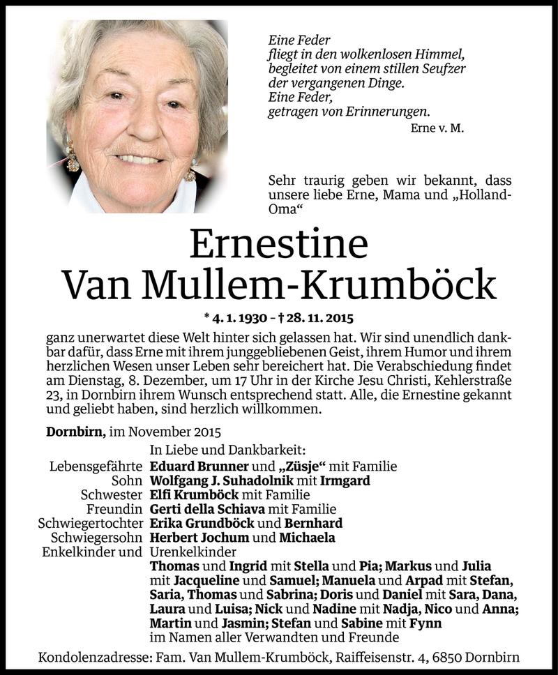  Todesanzeige für Ernestine Van Mullem-Krumböck vom 04.12.2015 aus Vorarlberger Nachrichten