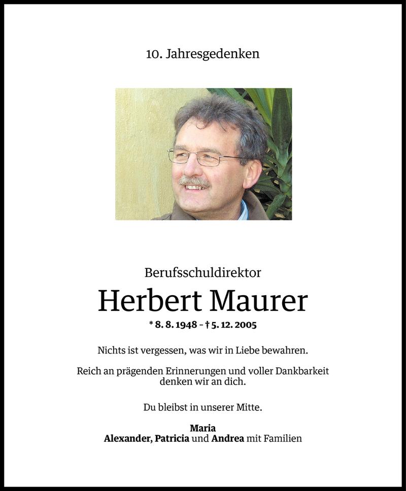  Todesanzeige für Herbert Maurer vom 04.12.2015 aus Vorarlberger Nachrichten