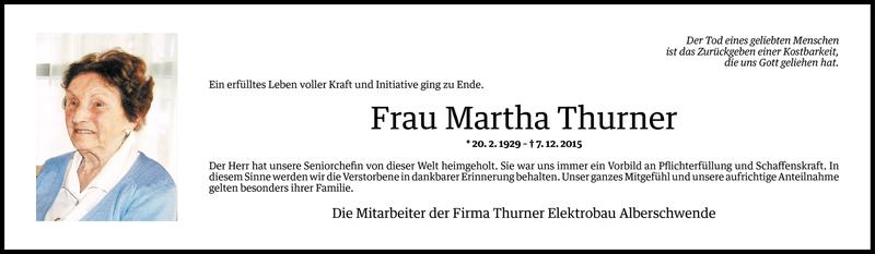  Todesanzeige für Martha Thurner vom 09.12.2015 aus Vorarlberger Nachrichten