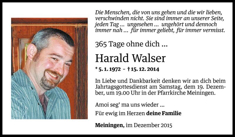  Todesanzeige für Harald Walser vom 15.12.2015 aus Vorarlberger Nachrichten