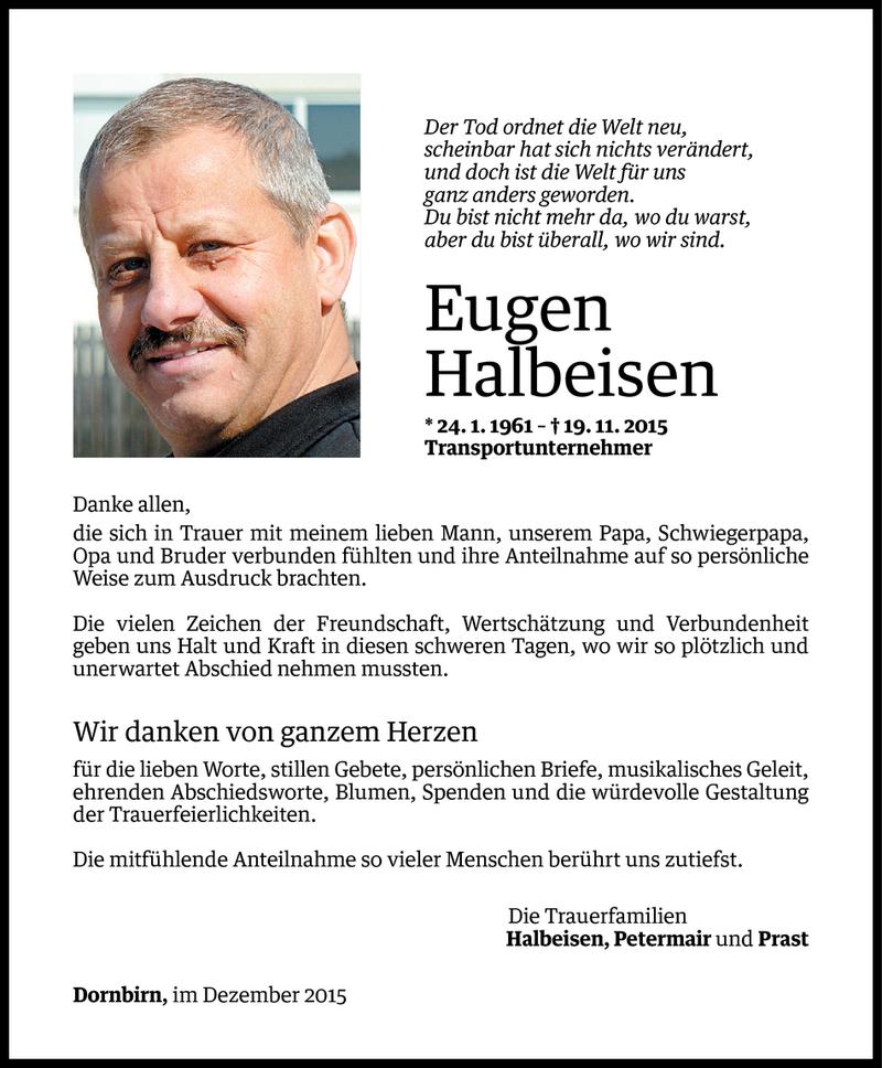  Todesanzeige für Eugen Halbeisen vom 11.12.2015 aus Vorarlberger Nachrichten