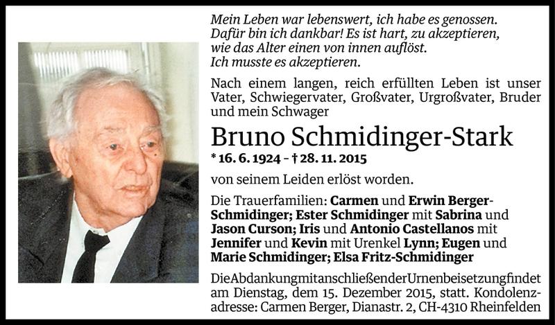  Todesanzeige für Bruno Schmidinger-Stark vom 13.12.2015 aus Vorarlberger Nachrichten