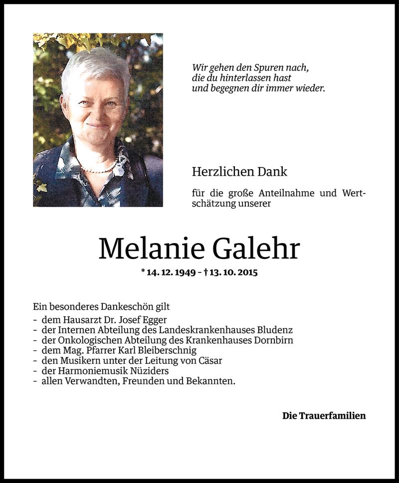  Todesanzeige für Melanie Galehr vom 13.12.2015 aus Vorarlberger Nachrichten