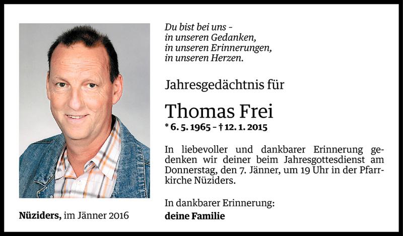  Todesanzeige für Thomas Frei vom 02.01.2016 aus Vorarlberger Nachrichten