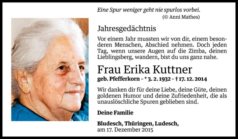  Todesanzeige für Erika Kuttner vom 16.12.2015 aus Vorarlberger Nachrichten