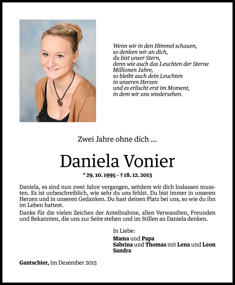  Todesanzeige für Daniela Vonier vom 17.12.2015 aus Vorarlberger Nachrichten