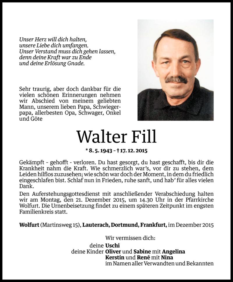  Todesanzeige für Walter Fill vom 17.12.2015 aus Vorarlberger Nachrichten