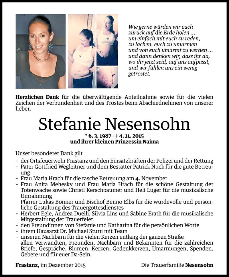  Todesanzeige für Stefanie Nesensohn vom 18.12.2015 aus Vorarlberger Nachrichten