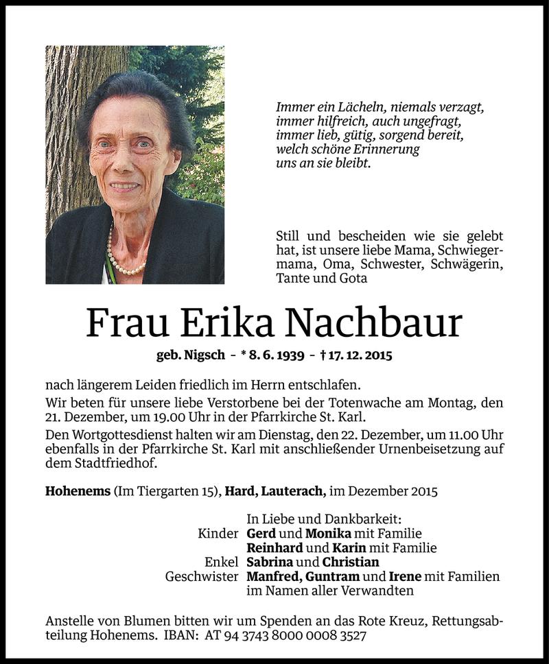  Todesanzeige für Erika Nachbaur vom 19.12.2015 aus Vorarlberger Nachrichten