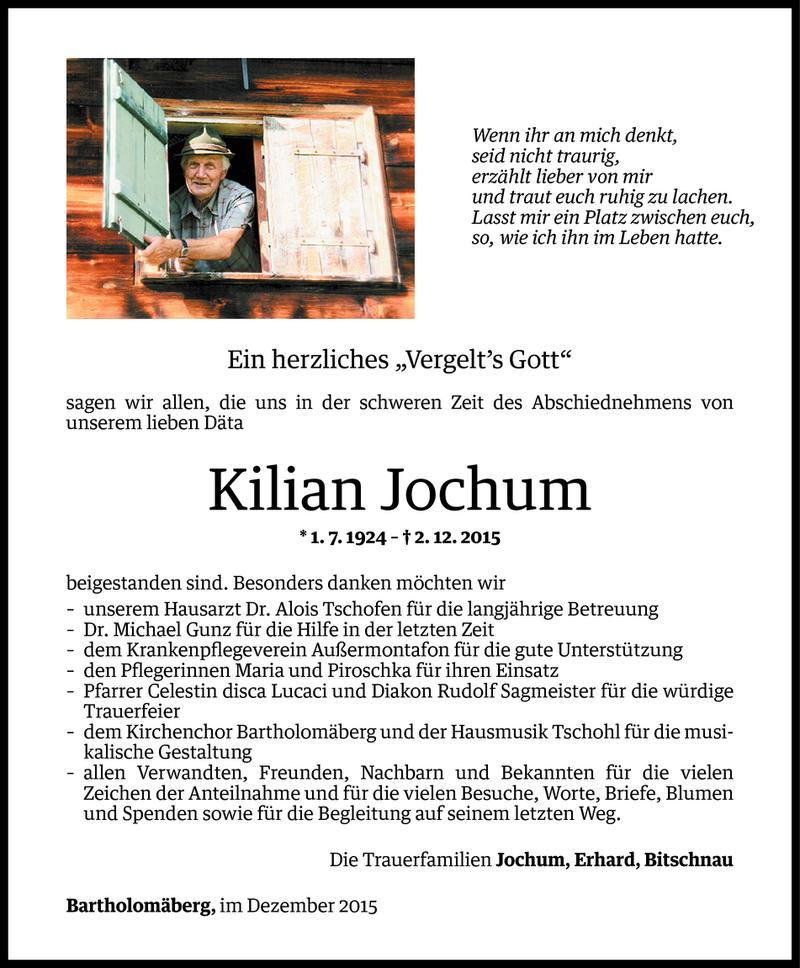  Todesanzeige für Kilian Jochum vom 18.12.2015 aus Vorarlberger Nachrichten