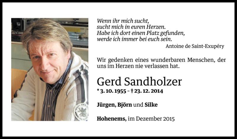  Todesanzeige für Gerd Sandholzer vom 22.12.2015 aus Vorarlberger Nachrichten