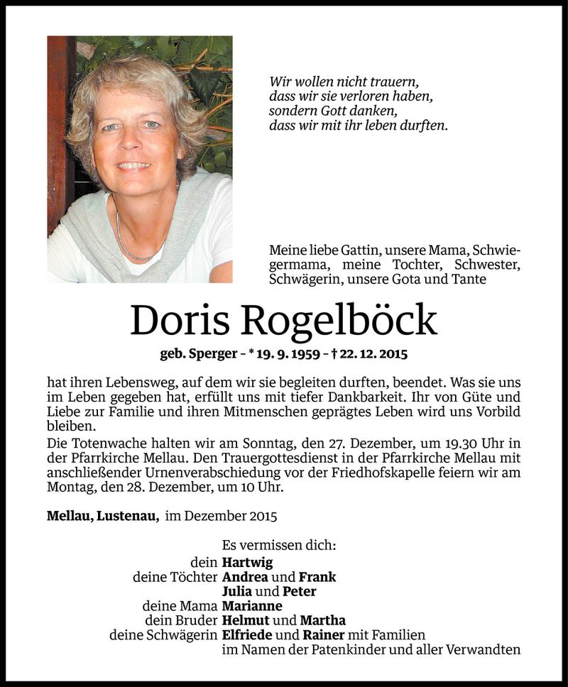  Todesanzeige für Doris Rögelböck vom 23.12.2015 aus Vorarlberger Nachrichten