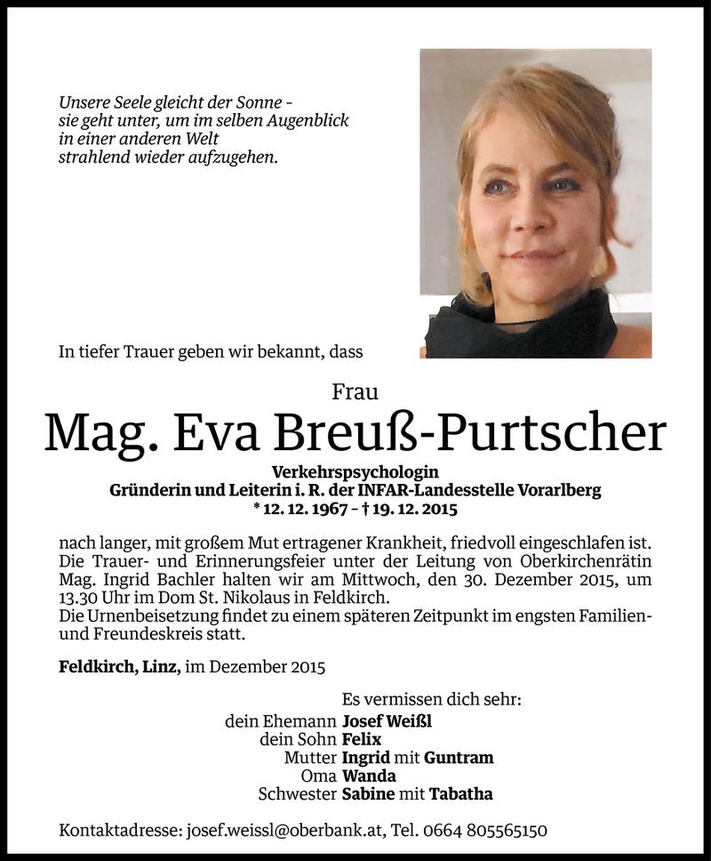  Todesanzeige für Eva Breuß-Purtscher vom 28.12.2015 aus Vorarlberger Nachrichten