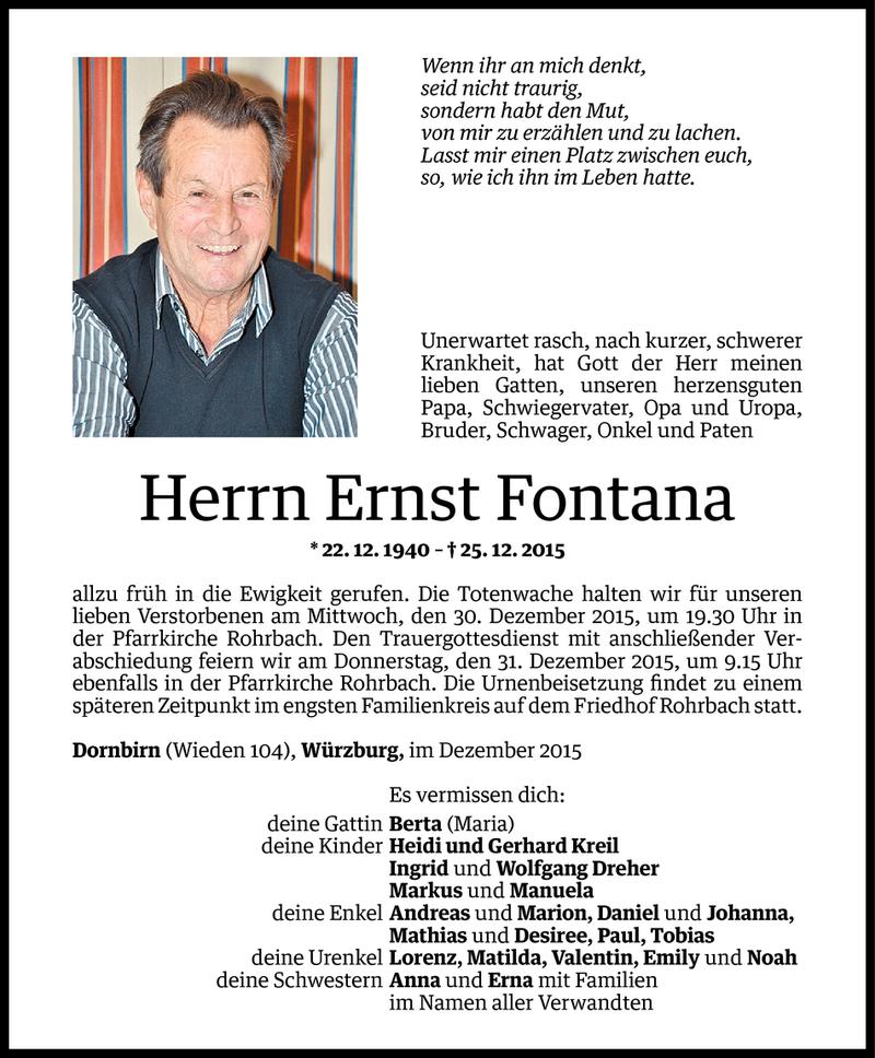  Todesanzeige für Ernst Fontana vom 28.12.2015 aus Vorarlberger Nachrichten