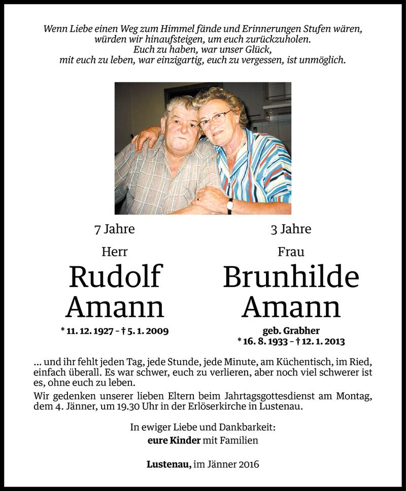  Todesanzeige für Rudolf und Brunhilde Amann vom 01.01.2016 aus Vorarlberger Nachrichten