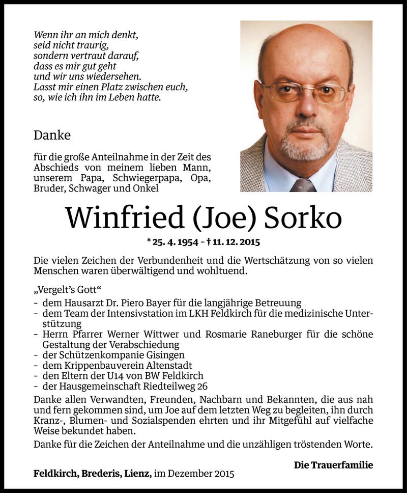  Todesanzeige für Winfried Sorko vom 01.01.2016 aus Vorarlberger Nachrichten