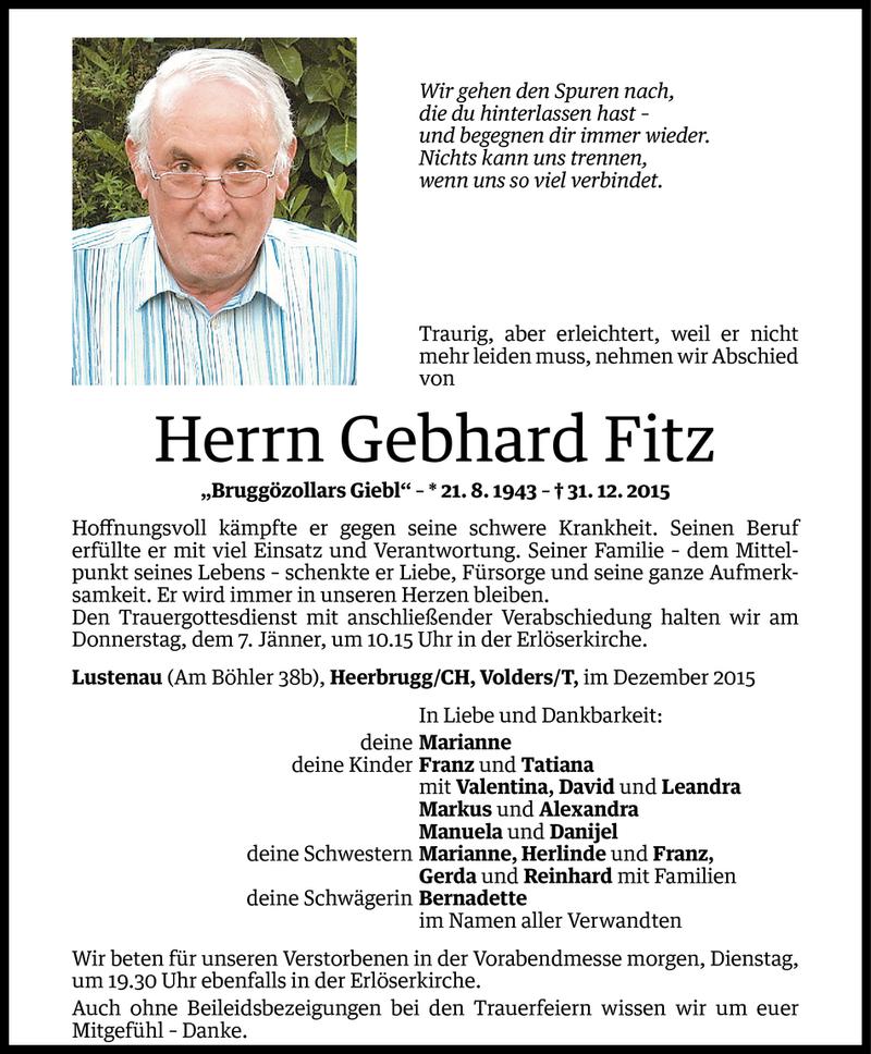  Todesanzeige für Gebhard Fitz vom 03.01.2016 aus Vorarlberger Nachrichten