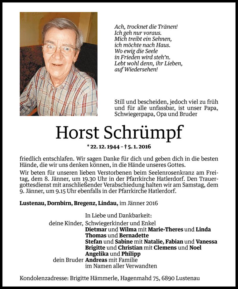  Todesanzeige für Horst Schrümpf vom 05.01.2016 aus Vorarlberger Nachrichten