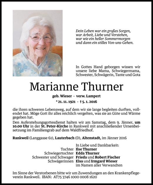 Todesanzeige von Marianne Thurner von Vorarlberger Nachrichten