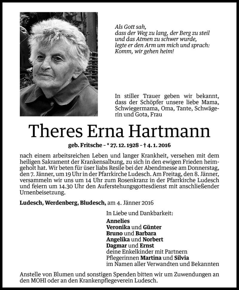  Todesanzeige für Theres Erna Hartmann vom 05.01.2016 aus Vorarlberger Nachrichten