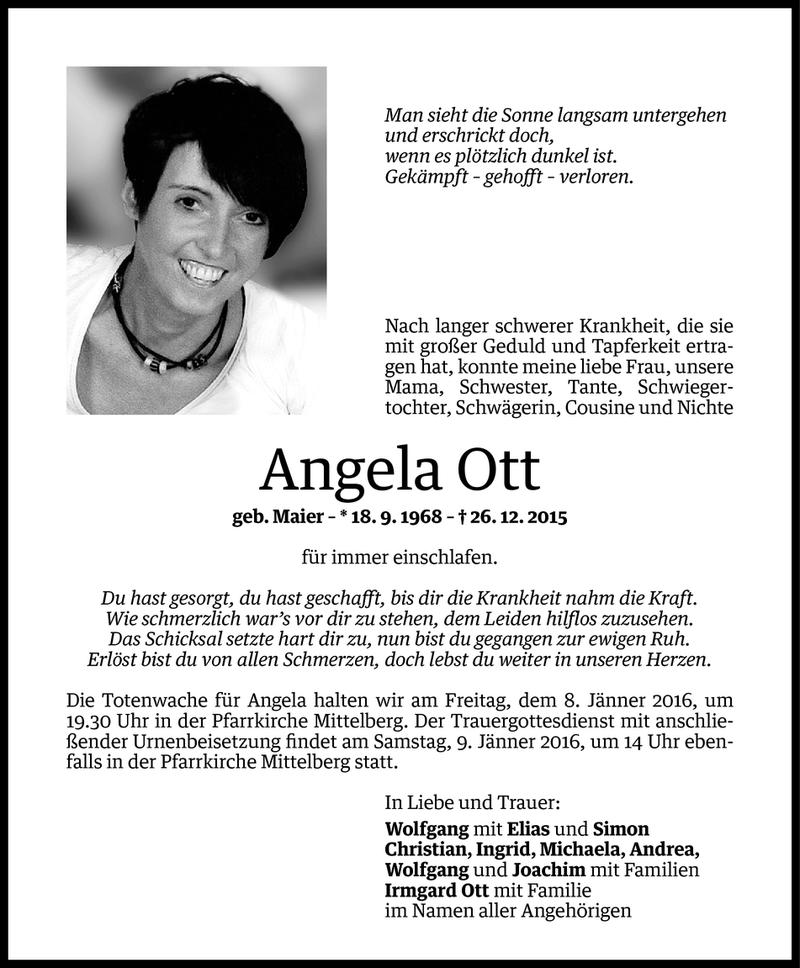  Todesanzeige für Angela Ott vom 05.01.2016 aus Vorarlberger Nachrichten