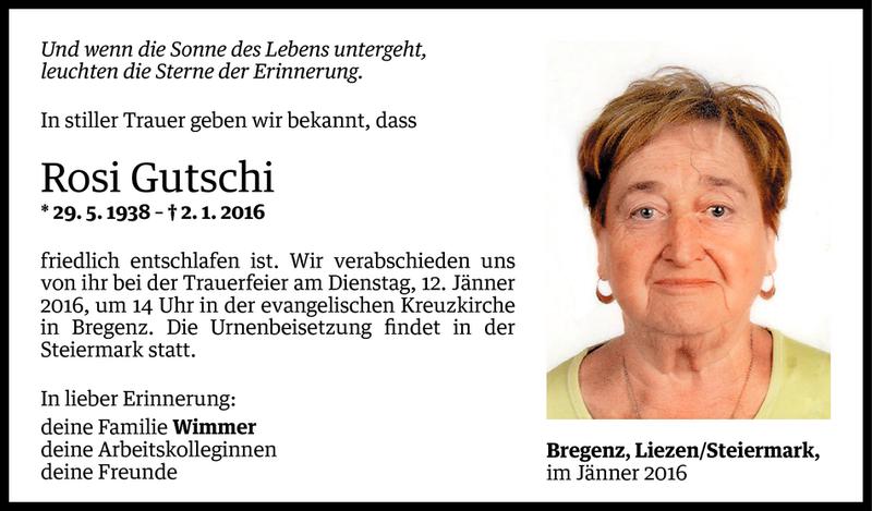  Todesanzeige für Rosi Gutschi vom 08.01.2016 aus Vorarlberger Nachrichten