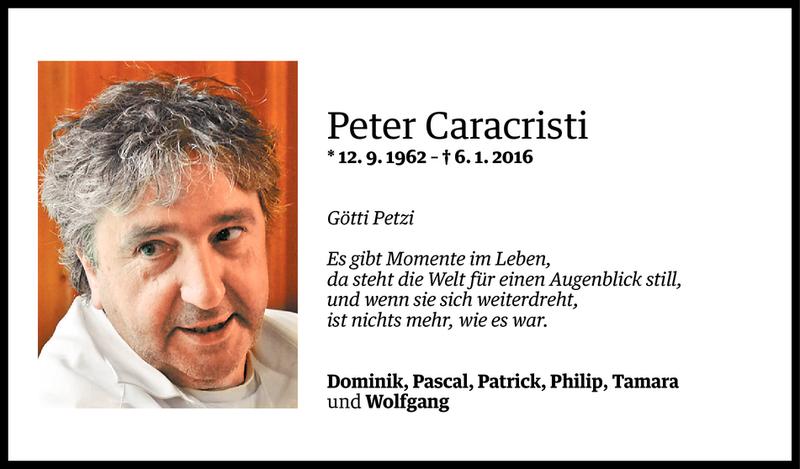  Todesanzeige für Peter Caracristi vom 08.01.2016 aus Vorarlberger Nachrichten