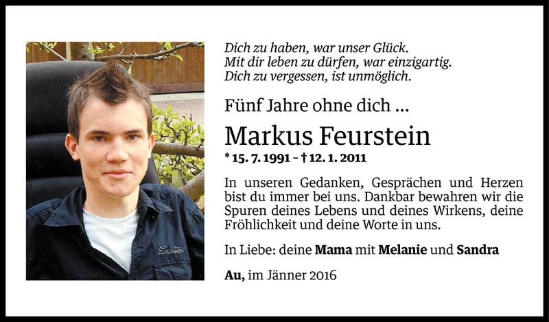  Todesanzeige für Markus Feuerstein vom 11.01.2016 aus Vorarlberger Nachrichten