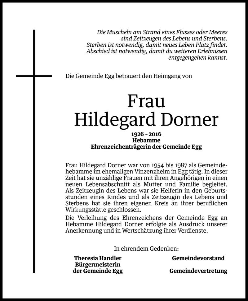  Todesanzeige für Hildegard Dorner vom 11.01.2016 aus Vorarlberger Nachrichten