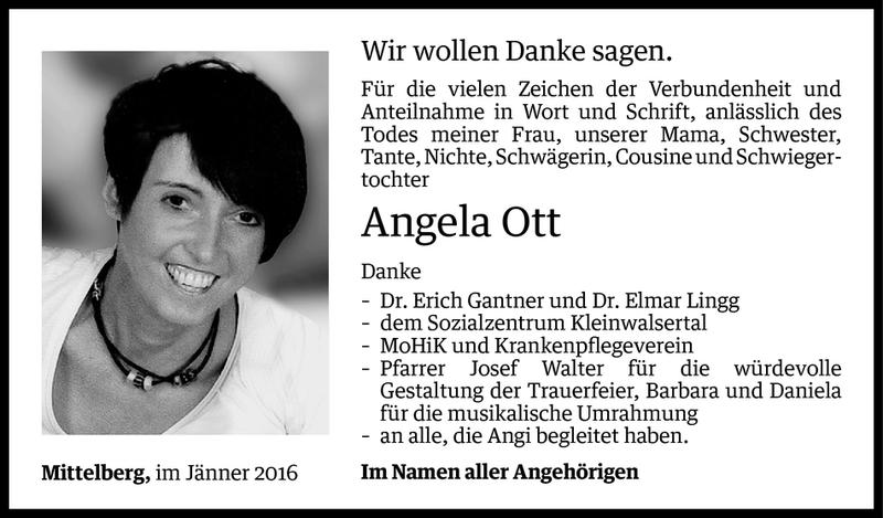  Todesanzeige für Angela Ott vom 12.01.2016 aus Vorarlberger Nachrichten