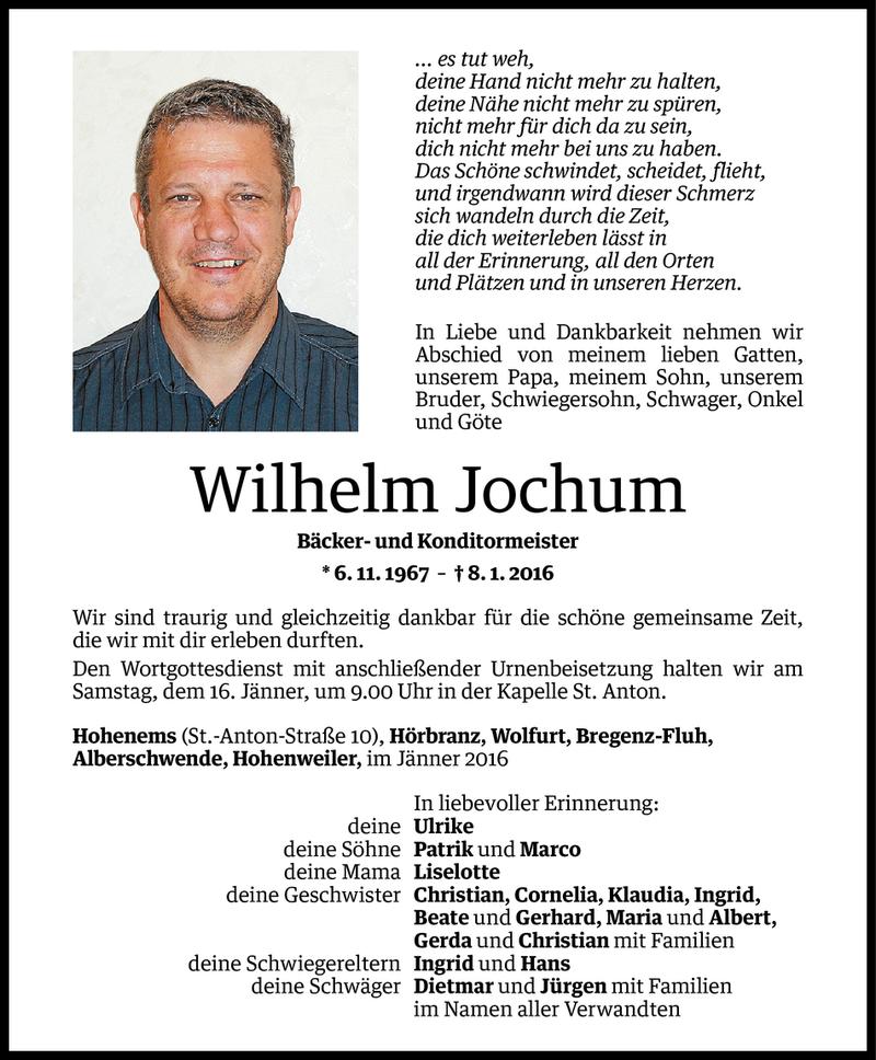  Todesanzeige für Wilhelm Jochum vom 14.01.2016 aus Vorarlberger Nachrichten