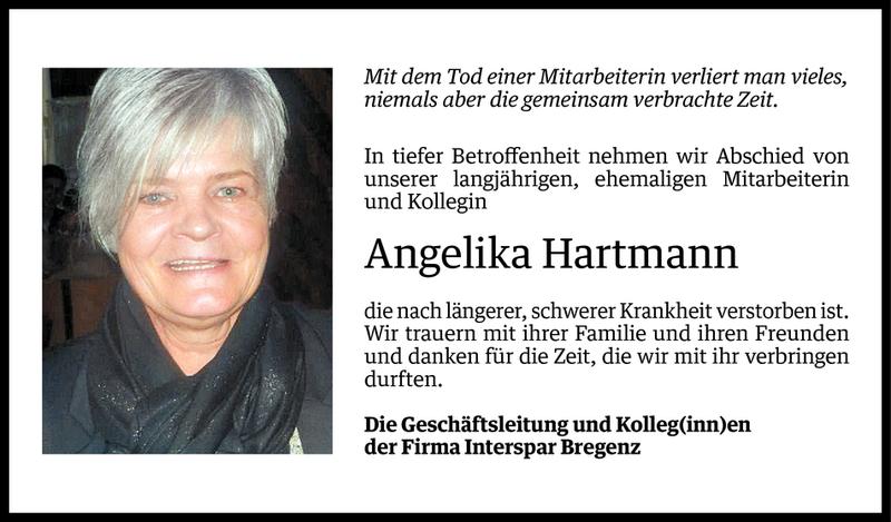  Todesanzeige für Angelika Hartmann vom 15.01.2016 aus Vorarlberger Nachrichten