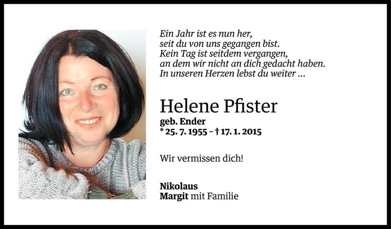  Todesanzeige für Helene Pfister vom 15.01.2016 aus Vorarlberger Nachrichten