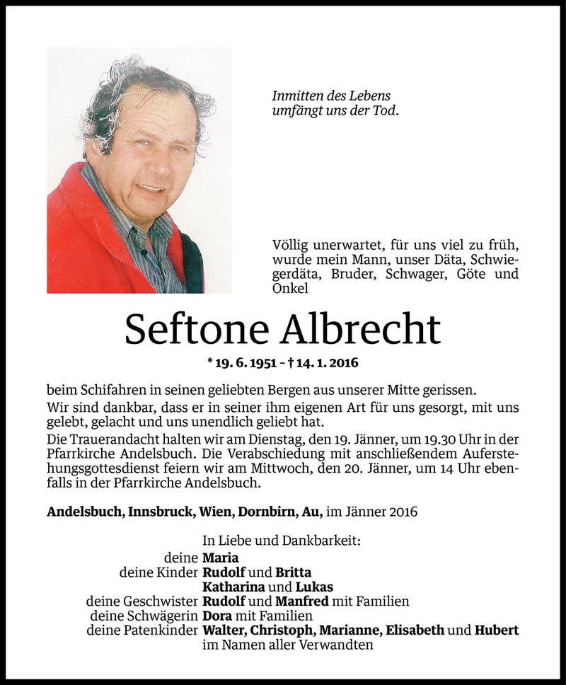  Todesanzeige für Seftone Albrecht vom 17.01.2016 aus Vorarlberger Nachrichten
